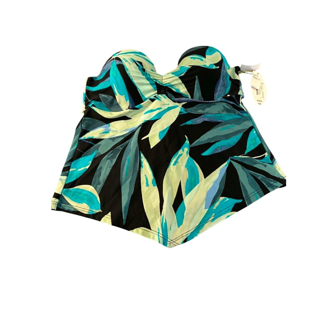 Mynah Tankini Swim Top Womens M Blue Black Palm Print Bandeau Scarf Resort